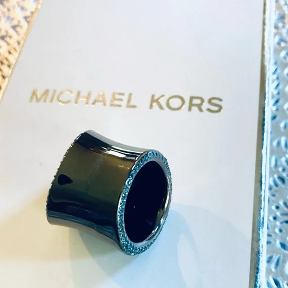 Michael Kors Hematite Turquoise Blue Barrel Ring